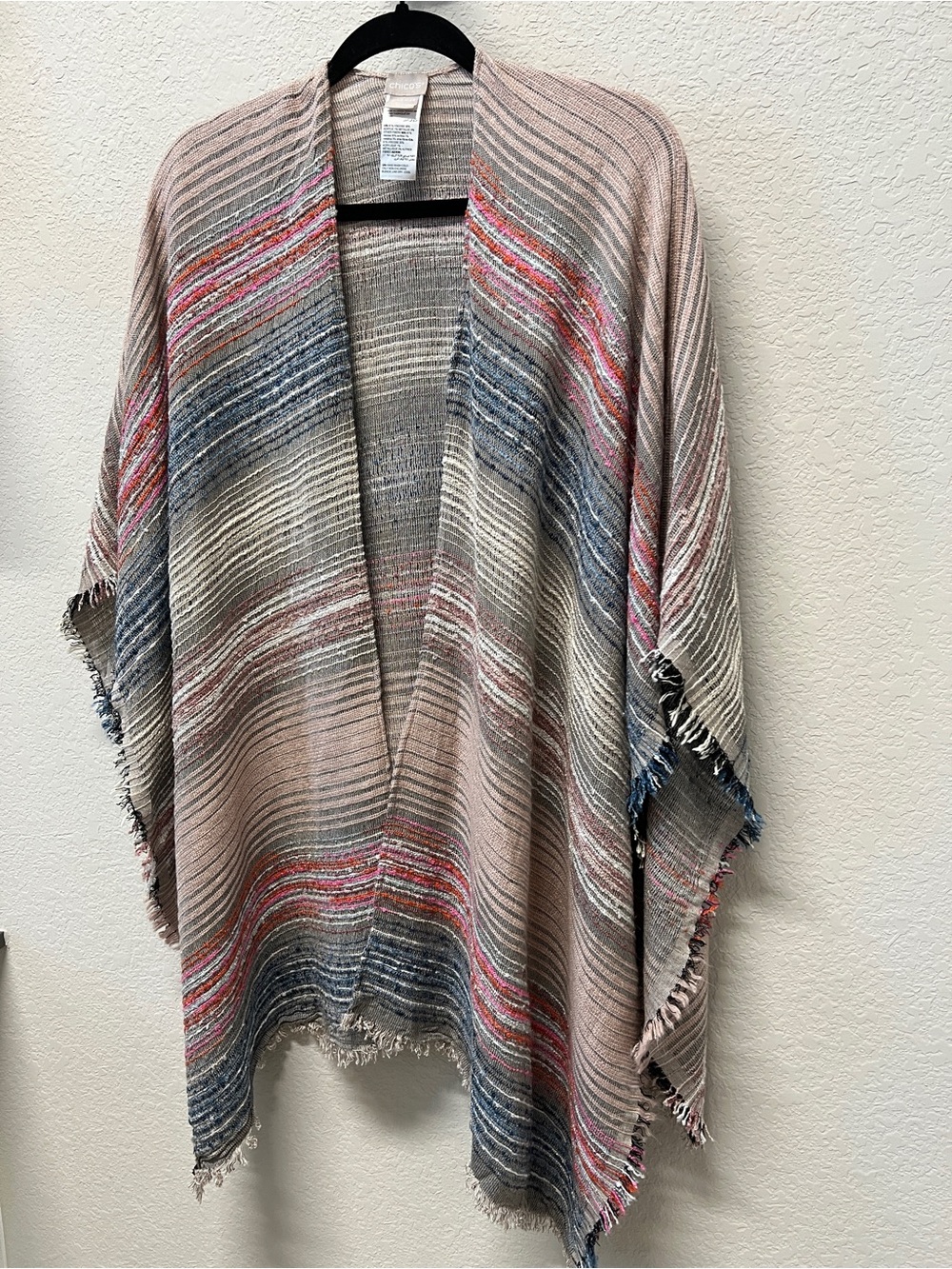 Chico's Multi-Color Metallic Striped Kimono Wrap Poncho One Size - Picture 3 of 13